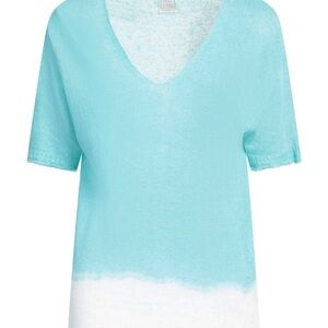 Turquoise V-Neck Short Sleeve Women's Top